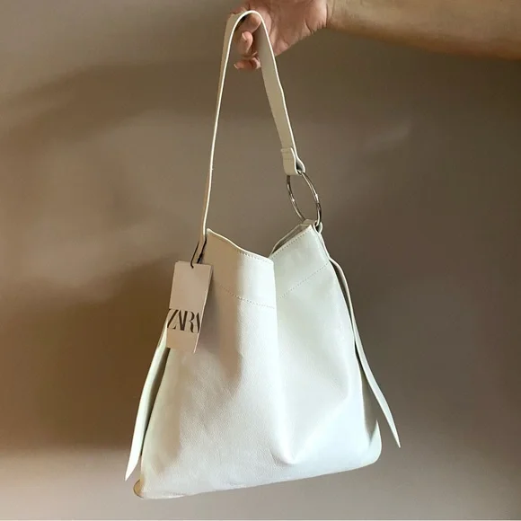 Zara white flat leather shopper bag - Picture 4 of 8